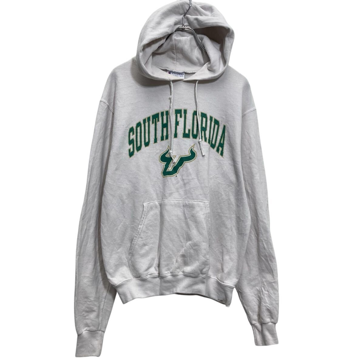 【中古】【古着】 Champion プリントスウェット パーカー S オフホワイト チャンピオン 裏起毛 古着卸 アメリカ仕入 a702-7281