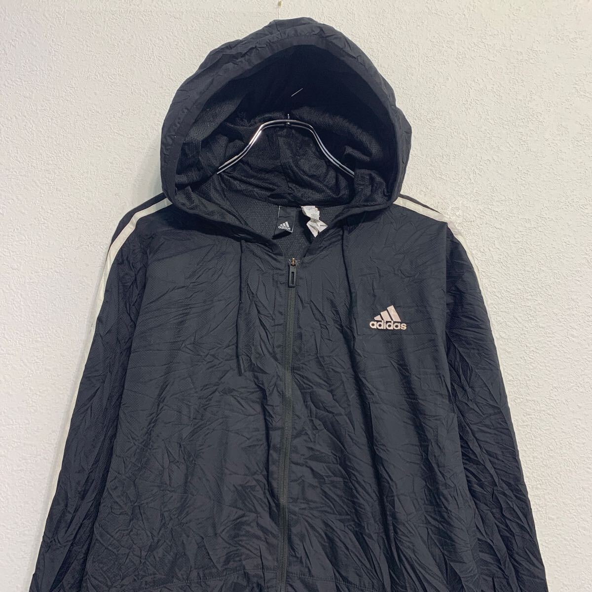 【中古】【古着】 adidas ジャケット L ブラック ホワイト アディダス ジップアップ ワンポイント ロゴ ライン スポーティー 古着卸 アメリカ仕入 a702-7448