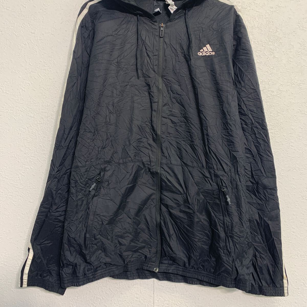 【中古】【古着】 adidas ジャケット L ブラック ホワイト アディダス ジップアップ ワンポイント ロゴ ライン スポーティー 古着卸 アメリカ仕入 a702-7448