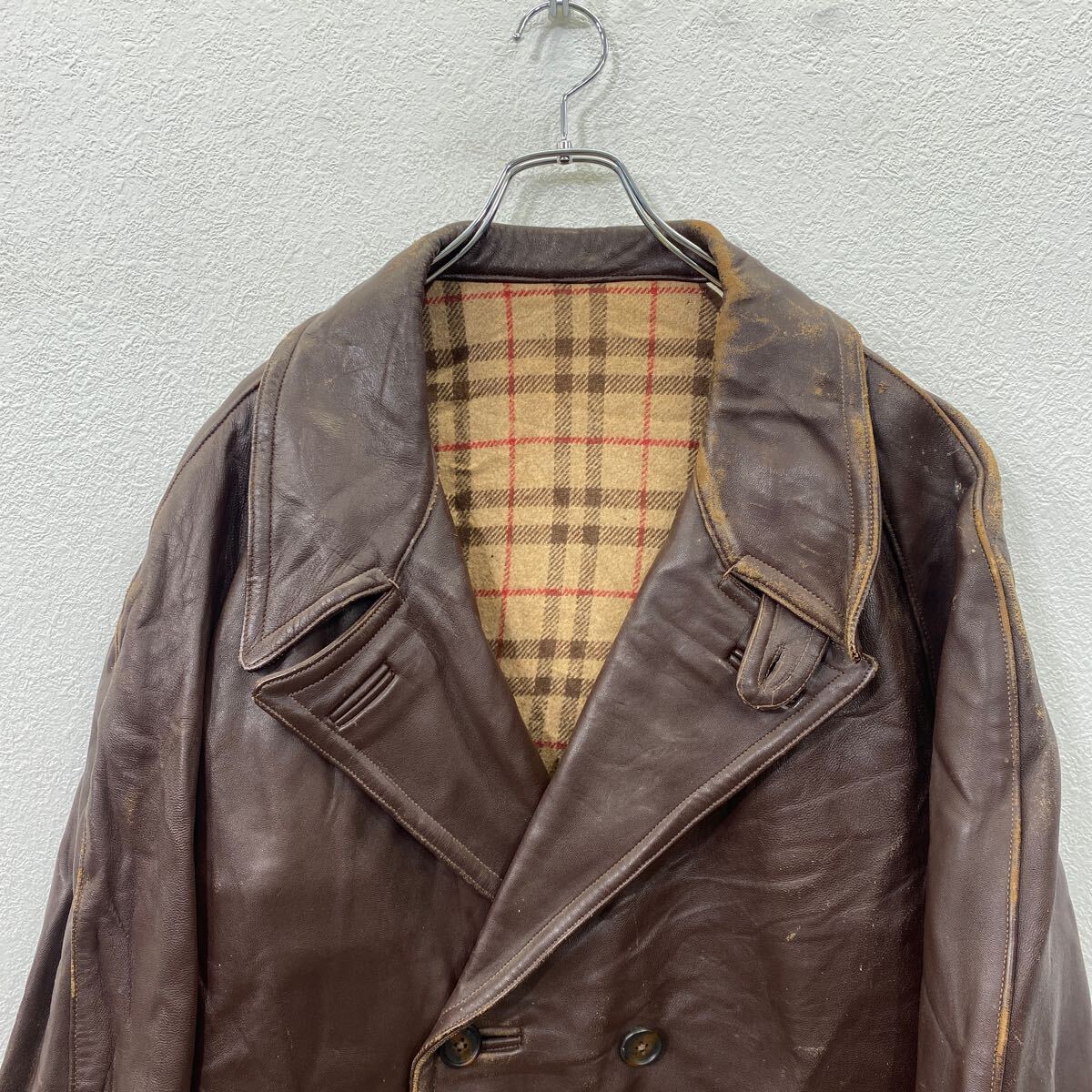【中古】【古着】 レザーロングジャケット Mサイズ相当 ブラウン 古着卸 アメリカ仕入 t2502-3058