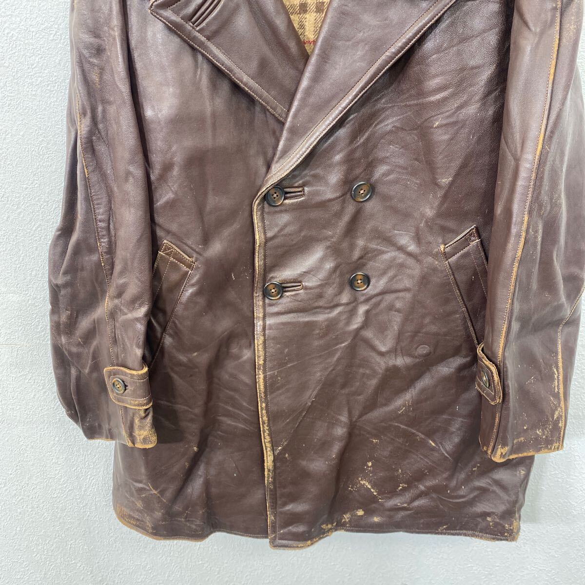 【中古】【古着】 レザーロングジャケット Mサイズ相当 ブラウン 古着卸 アメリカ仕入 t2502-3058