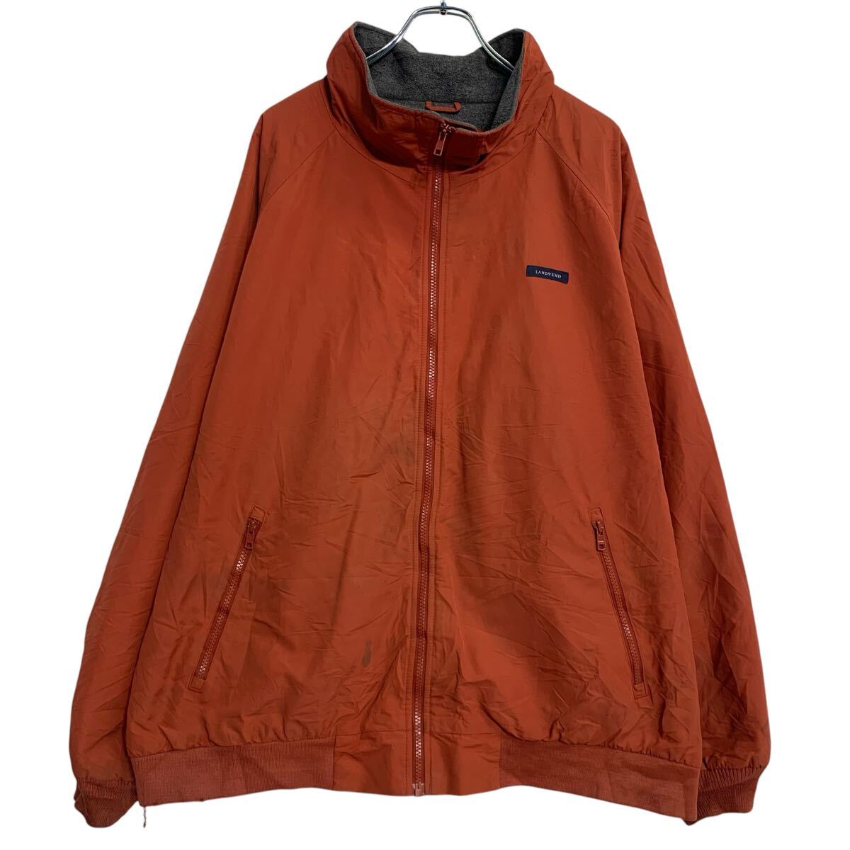 【中古】【古着】 LANDS'END ジャケット 2XL オレンジ ランズエンド ジップアップ ビッグサイズ ワンポイント ロゴ 古着卸 アメリカ仕入 a702-7496