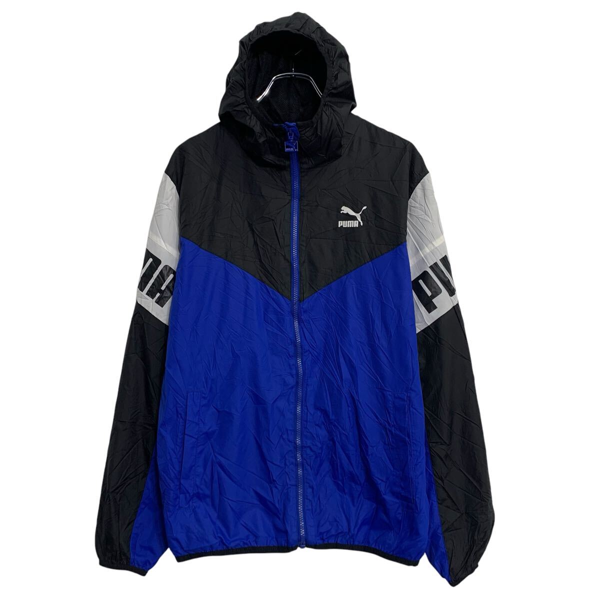 【中古】【古着】 PUMA ジャケット S ブルー ブラック ホワイト プーマ ジップアップ アームプリント ロゴ スポーティー 古着卸 アメリカ仕入 a702-7501