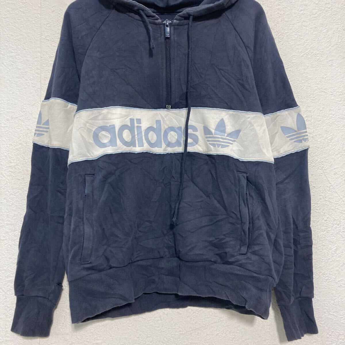 【中古】【古着】 adidas プリントスウェット パーカー レディース L アディダス スポーツ ハーフジップ 古着卸 アメリカ仕入 a702-7531