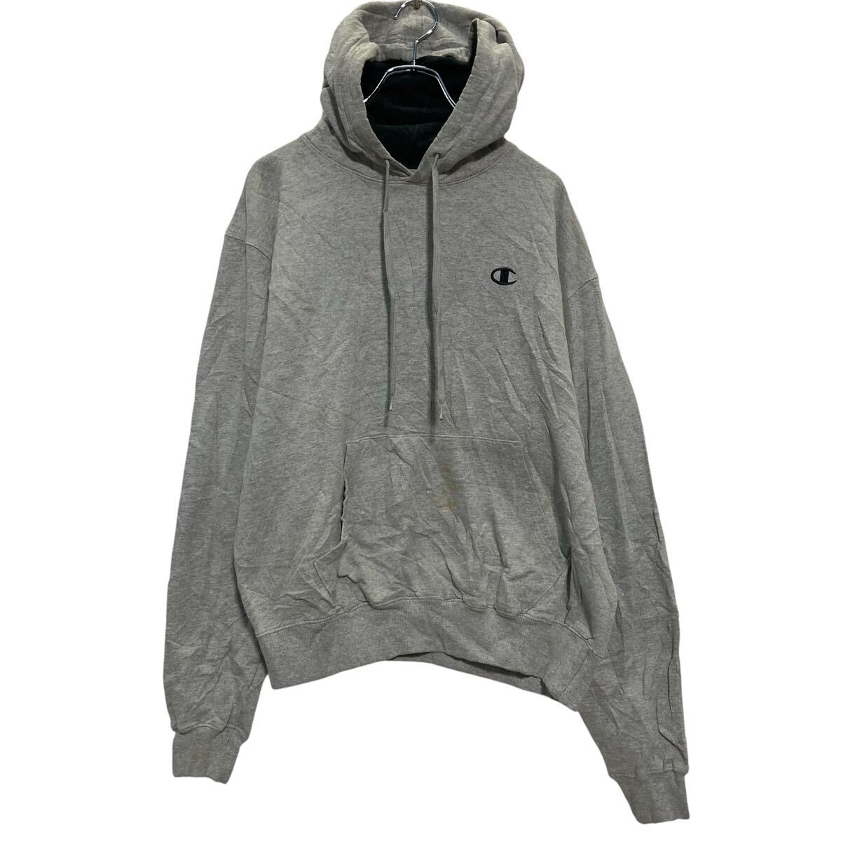 【中古】【古着】 Champion ロゴスウェット パーカー M グレー チャンピオン 刺繍 プルオーバー 裏起毛 古着卸 アメリカ仕入 a702-7533