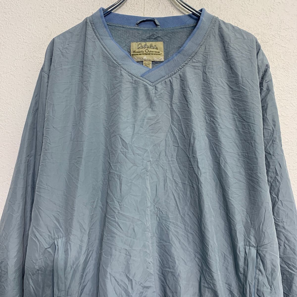 【中古】【古着】 Cabela's プルオーバー 2XL ブルーグレー カベラス Vネック ビッグサイズ ドローコード ロゴ アウター 古着卸 アメリカ仕入 a702-7571