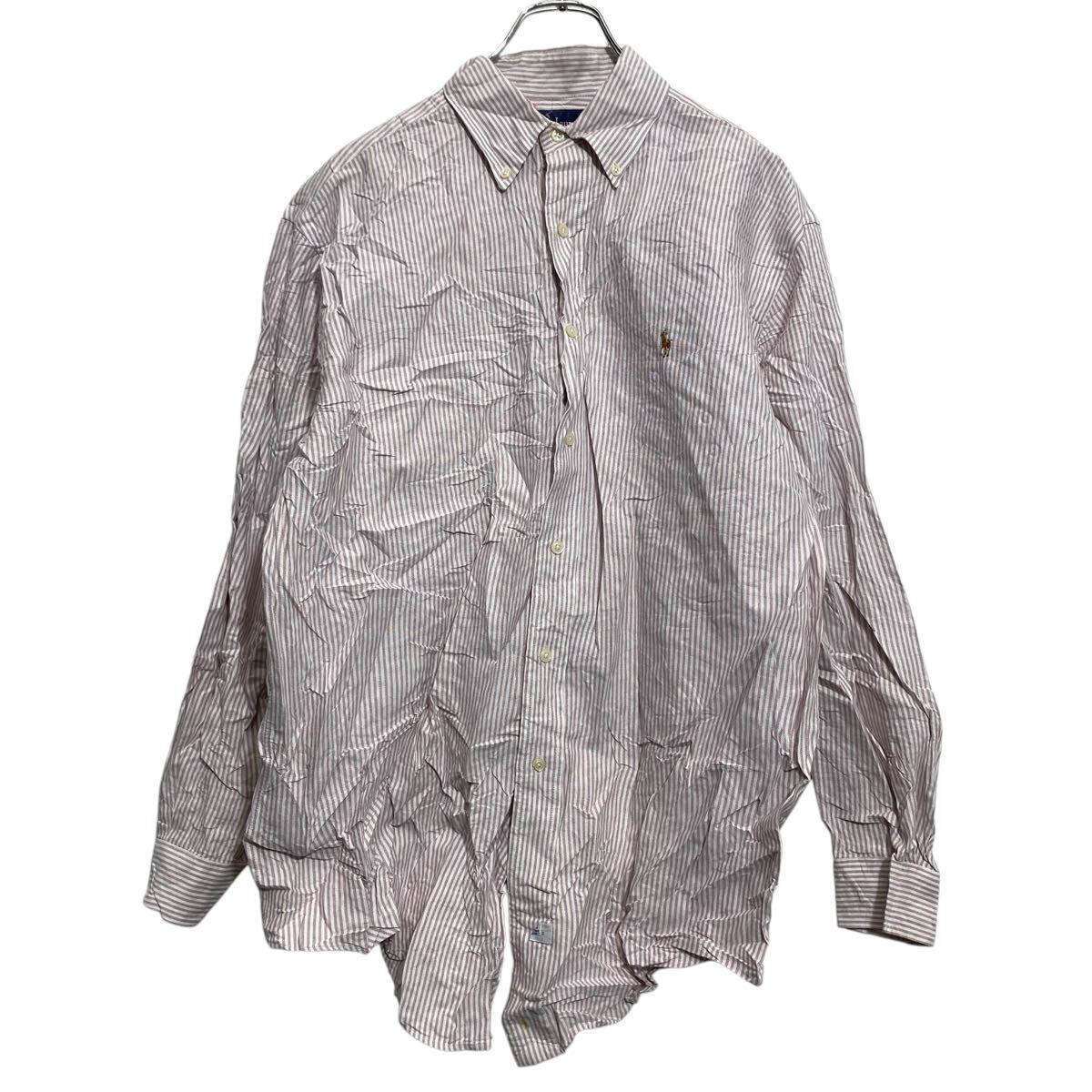 【中古】【古着】 Polo Ralph Lauren 長袖 ストライプシャツ M ピンク ホワイト ボタンダウン ポロラルフローレン 古着卸 アメリカ仕入 a702-7617