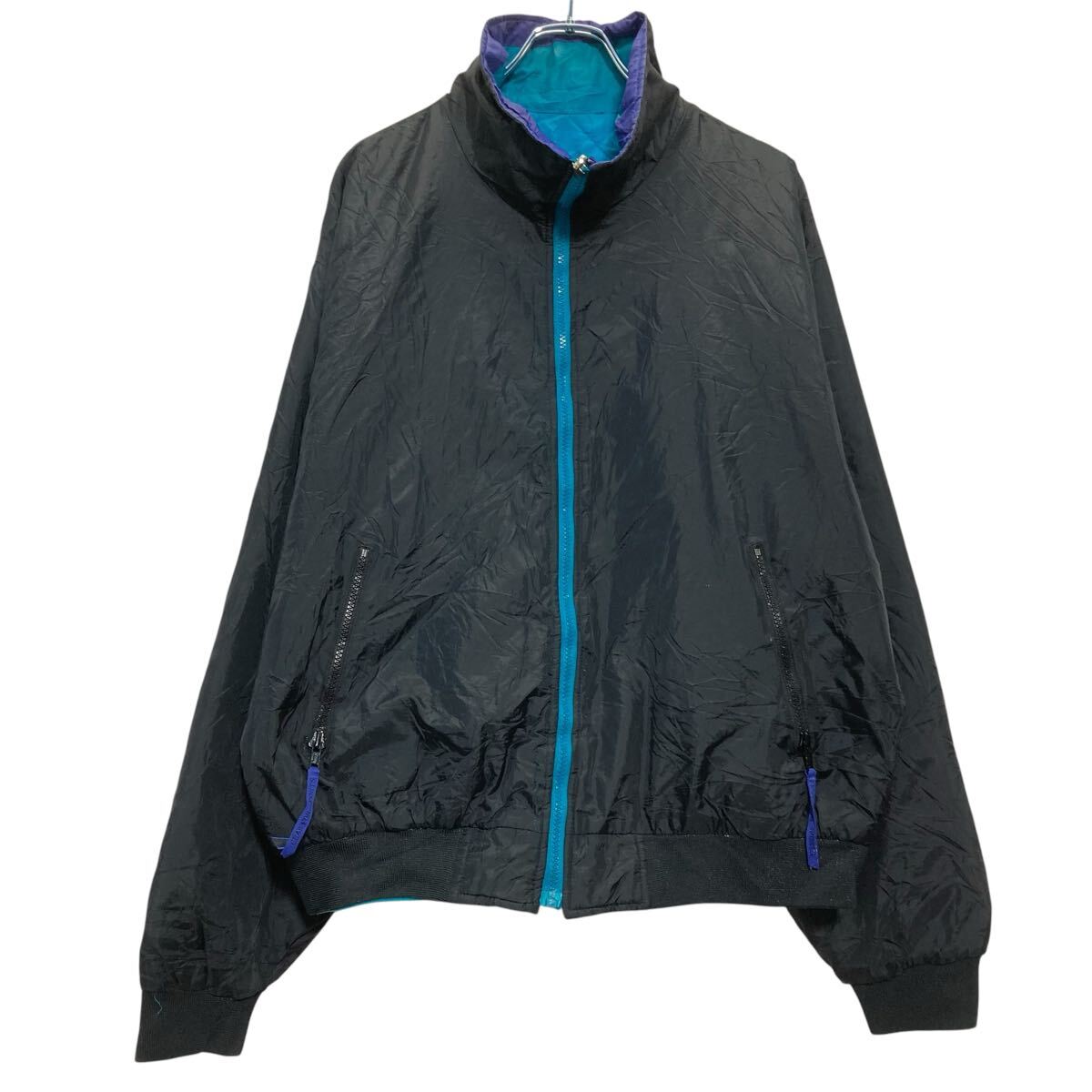【中古】【古着】 GEAR ジップアップ ナイロンジャケット L ブラック ブルゾン 古着卸 アメリカ仕入 a703-5079