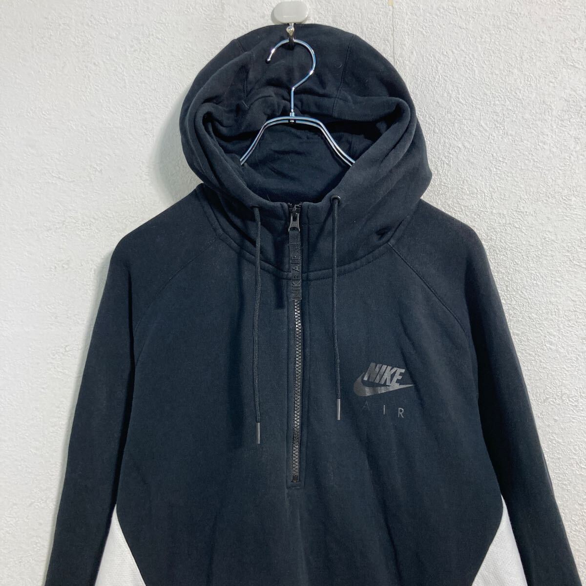 【中古】【古着】 NIKE プリントスウェット パーカー L ブラック ホワイト ナイキ エアー スポーツ ハーフジップ 裏起毛 古着卸 アメリカ仕入 a703-5087