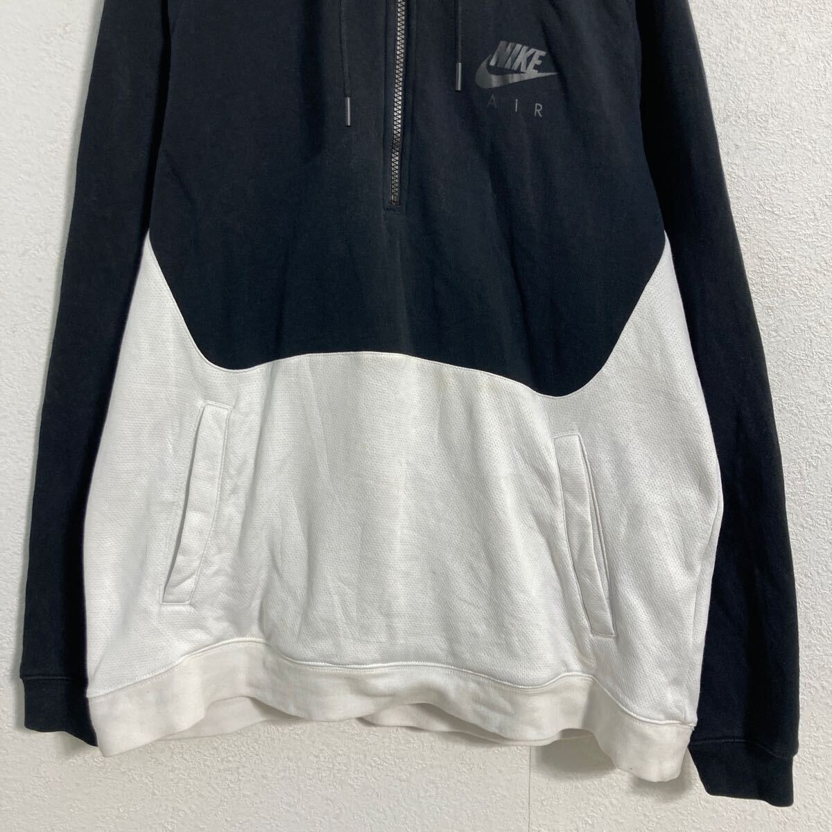 【中古】【古着】 NIKE プリントスウェット パーカー L ブラック ホワイト ナイキ エアー スポーツ ハーフジップ 裏起毛 古着卸 アメリカ仕入 a703-5087