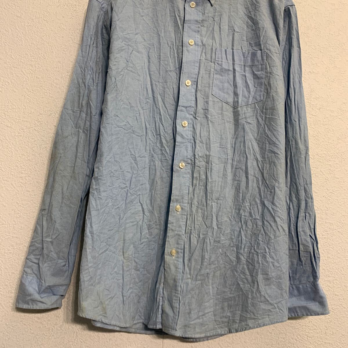 【中古】【古着】 CHAPS 長袖 無地シャツ L〜 ブルー チャップス ボタンダウン 胸ポケット カジュアルシャツ シンプル 古着卸 アメリカ仕入 a703-5123