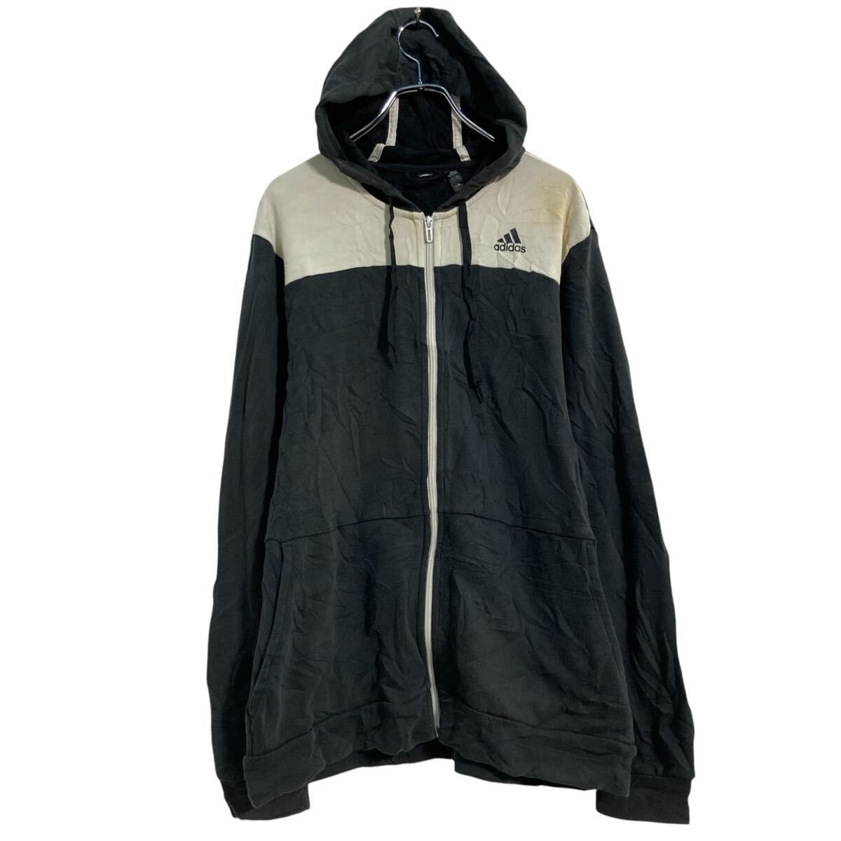 Hawaiian - 【中古】【古着】 adidas ロゴスウェット パーカー L ブラック ホワイト アディダス ジップアップ 古着卸 アメリカ仕入 a703-5168