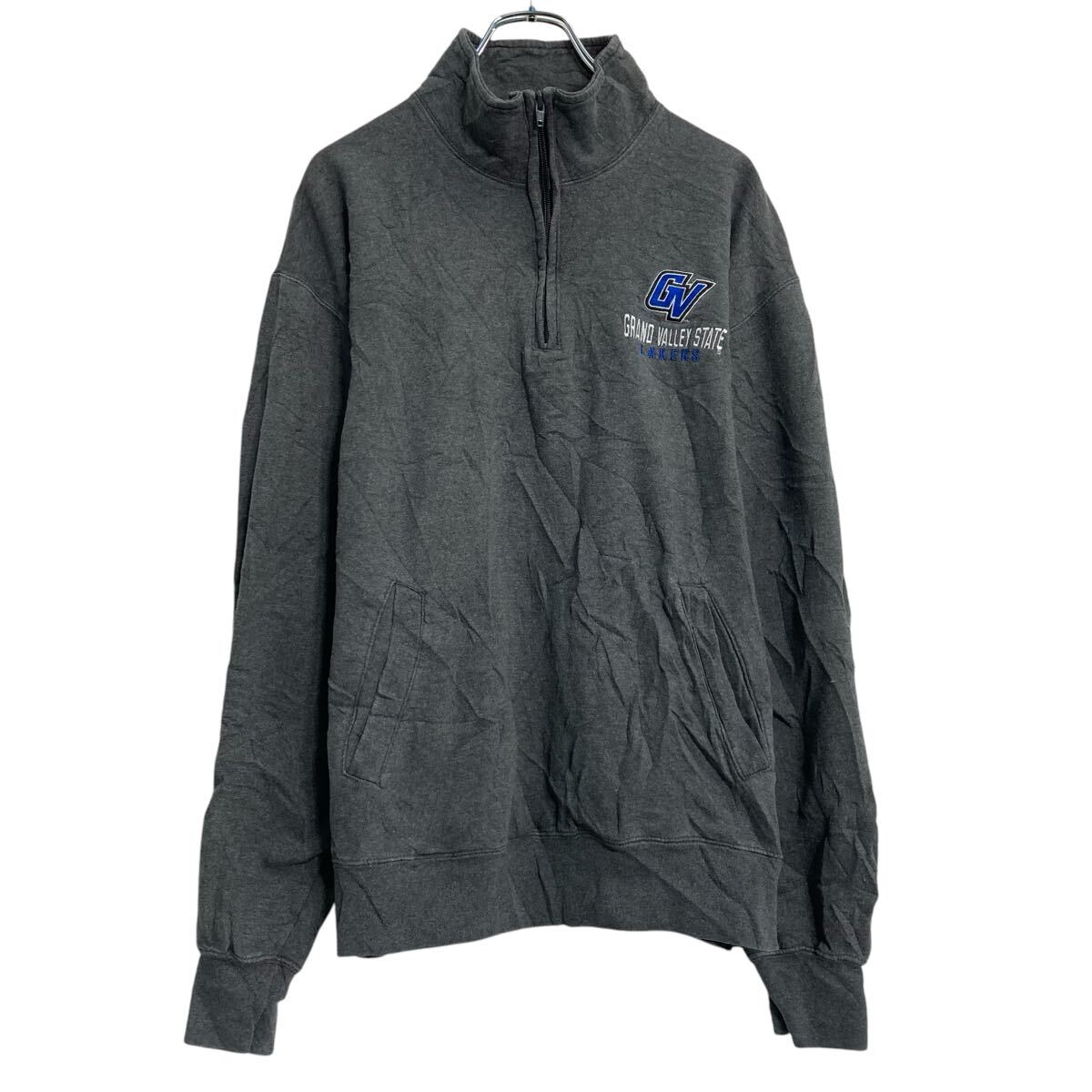 【中古】【古着】 champion 刺繍スウェット トレーナー チャンピオン L ダークグレー ハーブジップ 裏..