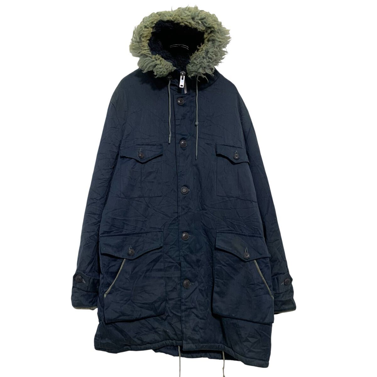 【中古】【古着】 rocky mountain 中綿ジャケット L ネイビー ロッキーマウンテン ジップアップ マルチポケット ロング丈 古着卸 アメリカ仕入 a703-5255