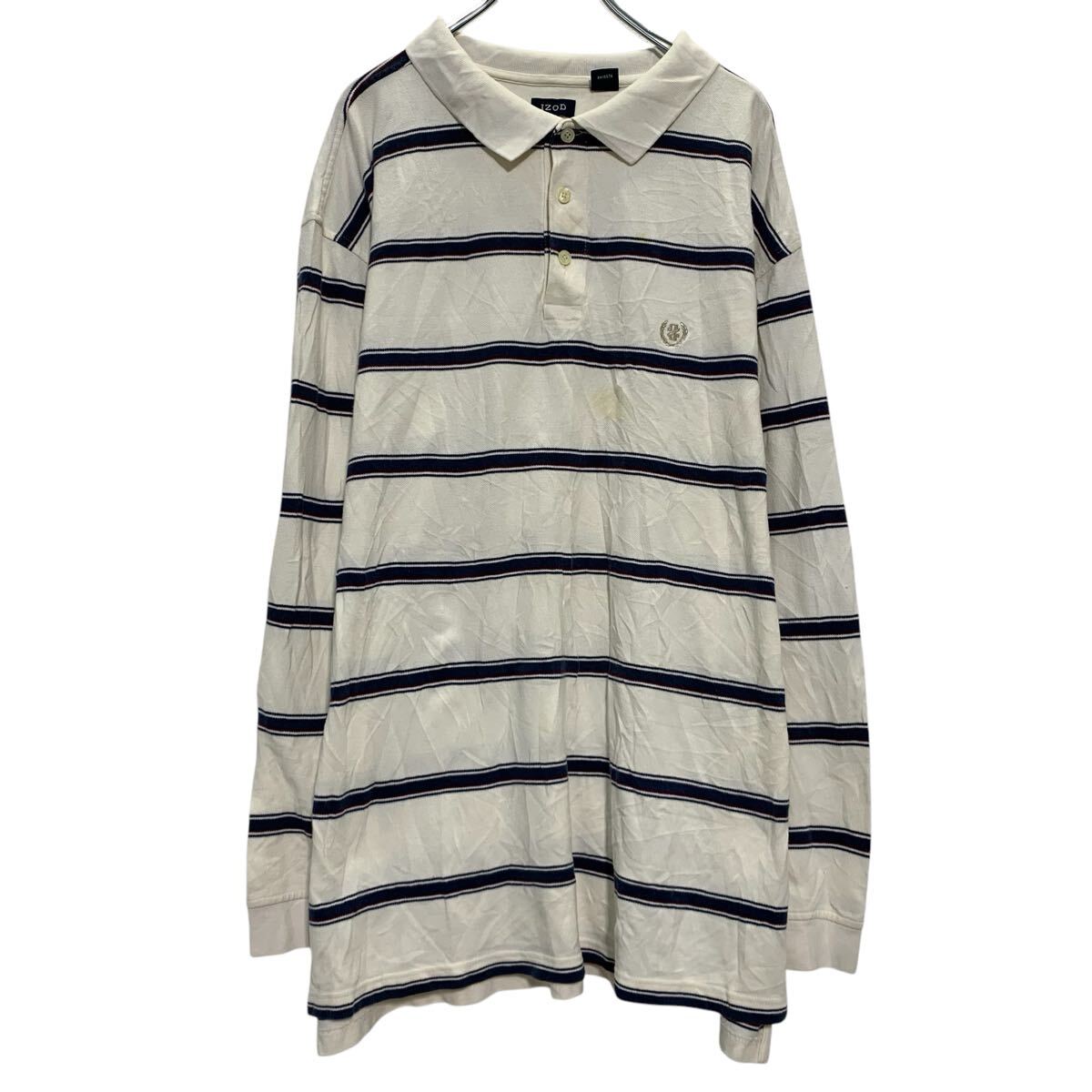 【中古】【古着】 IZOD 長袖 ポロシャツ 3XL ホワイト ネイビー アイゾッド ハーフボタン ビッグサイズ ボーダー ロゴ 刺繍 古着卸 アメリカ仕入 a703-5266