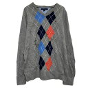 【中古】【古着】 TOMMY HILFIGER コットンニット セーター L グレー トミーヒルフィガー プルオーバー Vネック アーガイル 古着卸 アメリカ仕...
