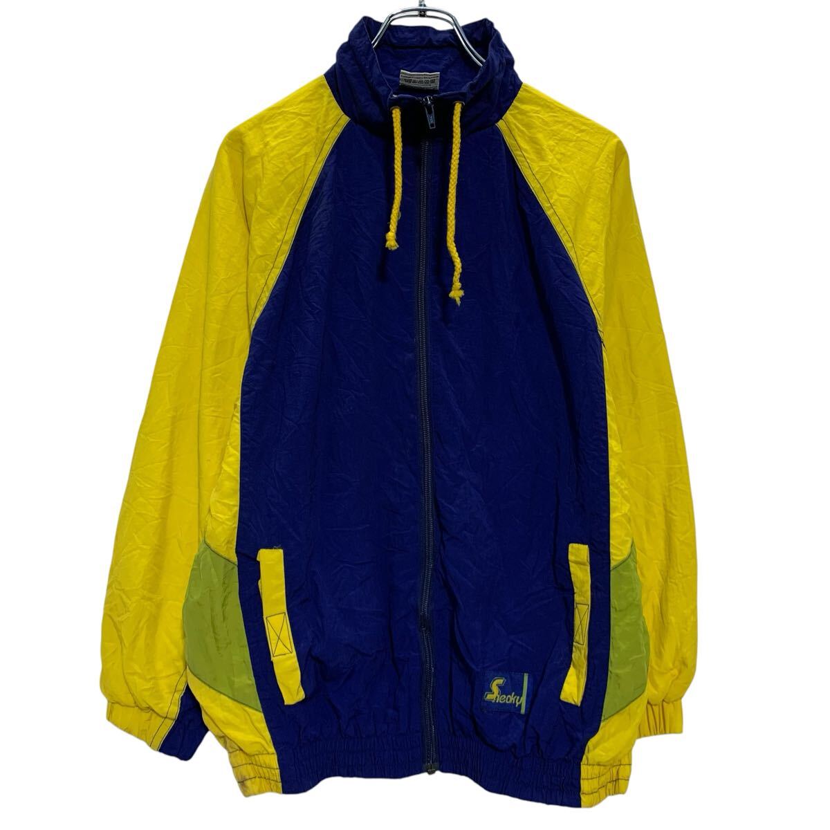 【中古】【古着】 ブルゾンジャケット キッズ 150〜 ブルー イエロー ジップアップ ラグラン スポーテ..