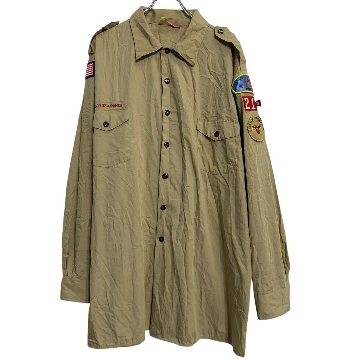 Rakuten - 【中古】【古着】 長袖 ワークシャツ 2XL ベージュ ボタン ビッグサイズ アメリカ製 エポレット ワッペン 刺繍 ワークウェア 古着卸 アメリカ仕入 a703-5406
