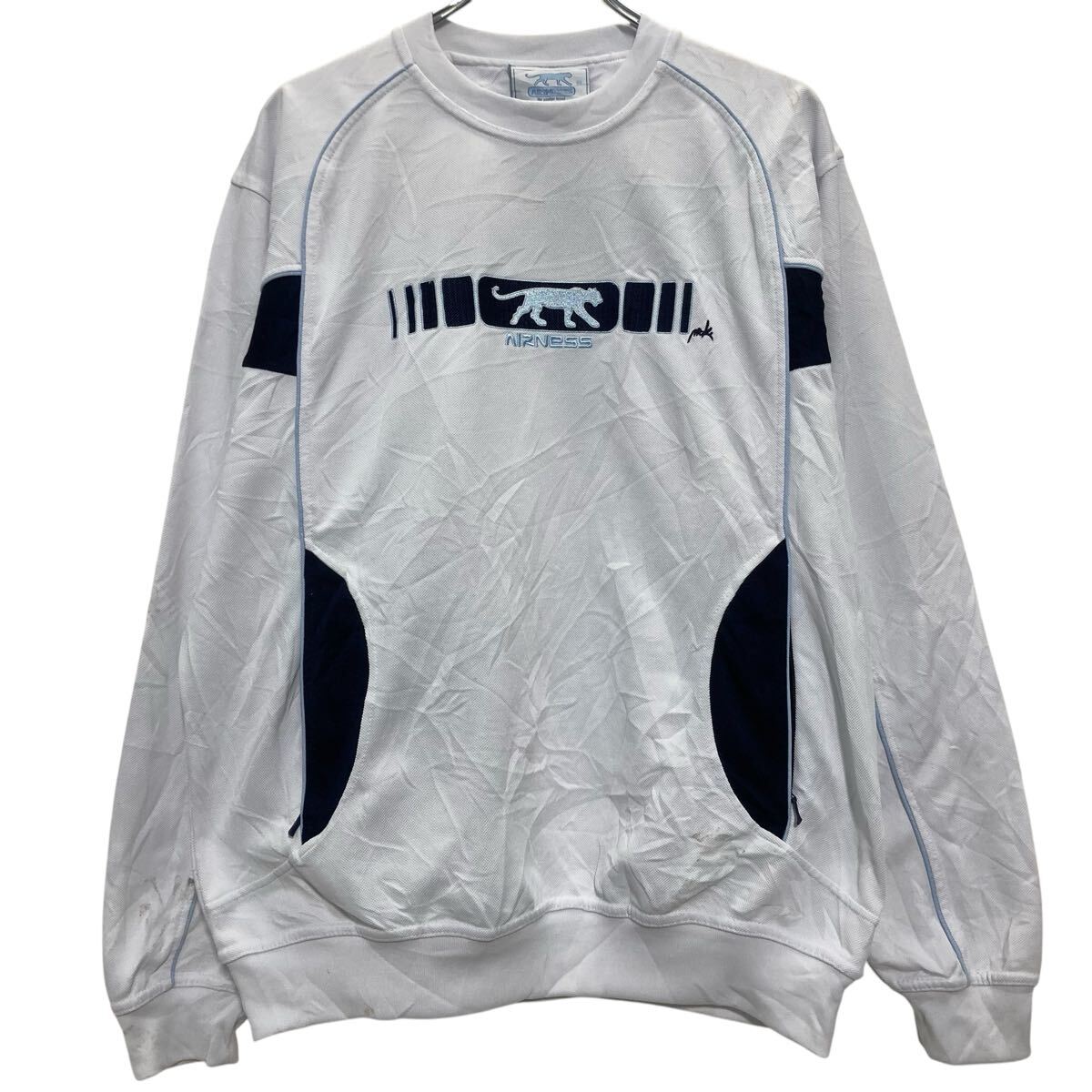 【中古】【古着】 AIRNESS ロゴジャージ トレーナー XL ホワイト ブルー エアネス 刺繍 スポーツ プルオーバー 古着卸 アメリカ仕入 a703-5647