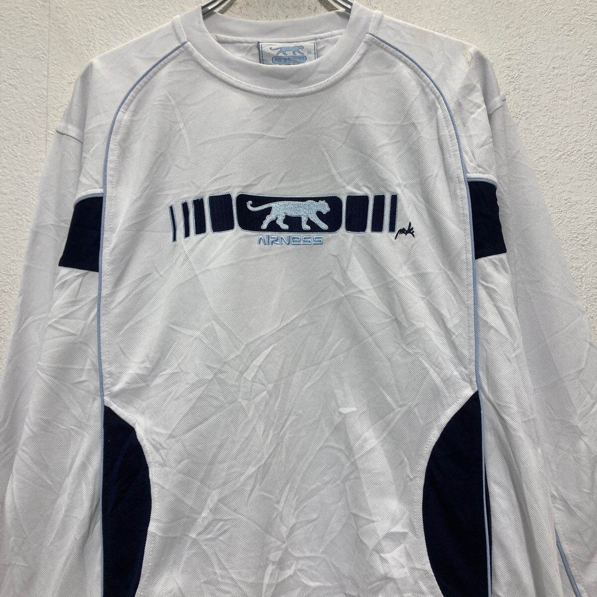 【中古】【古着】 AIRNESS ロゴジャージ トレーナー XL ホワイト ブルー エアネス 刺繍 スポーツ プルオーバー 古着卸 アメリカ仕入 a703-5647