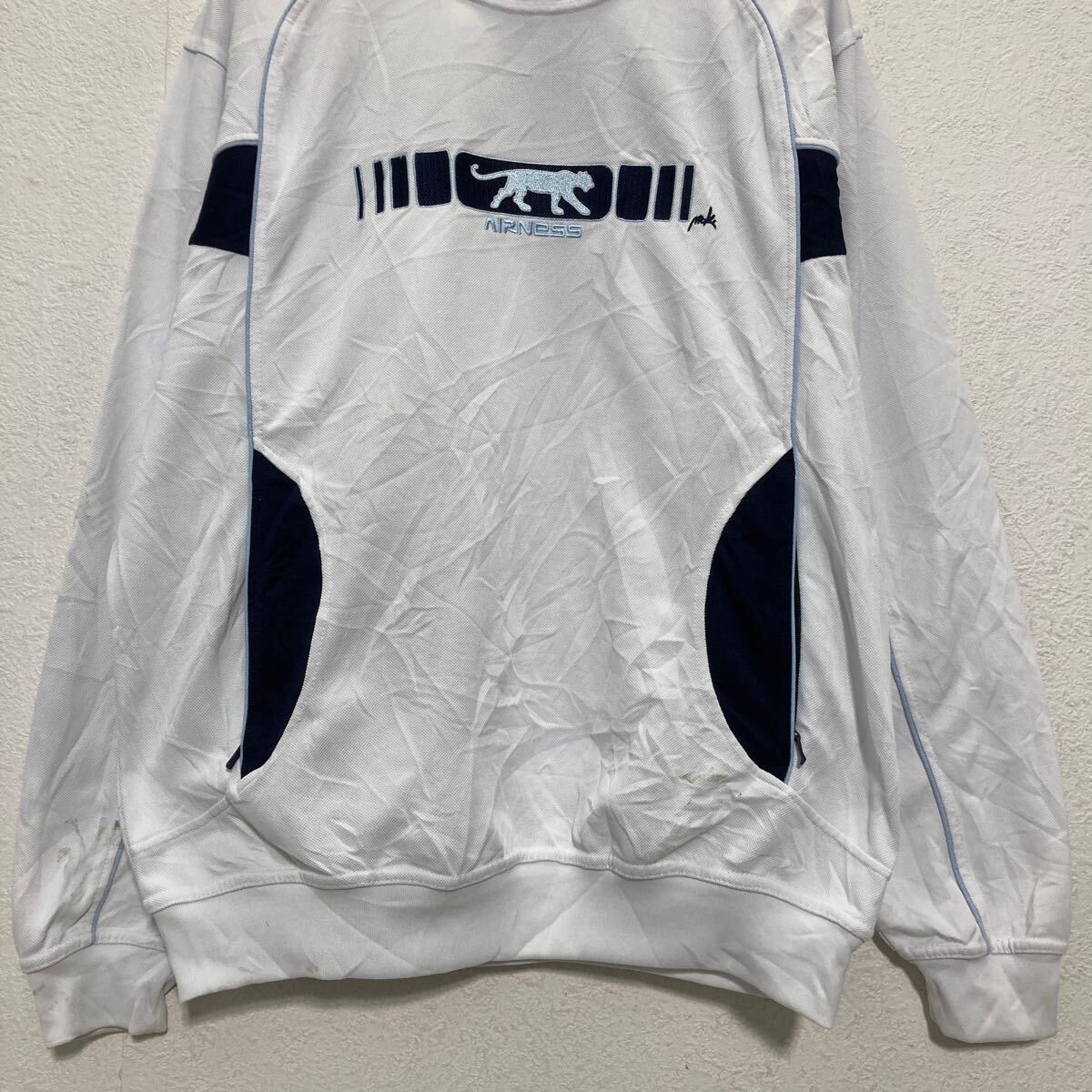 【中古】【古着】 AIRNESS ロゴジャージ トレーナー XL ホワイト ブルー エアネス 刺繍 スポーツ プルオーバー 古着卸 アメリカ仕入 a703-5647