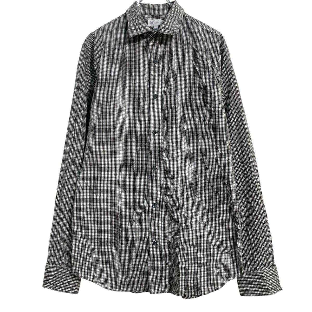 【中古】【古着】 GAP 長袖 チェックシャツ M ブラック ホワイト ギャップ スタンダードフィット ノンアイロン 古着卸 アメリカ仕入 a7..