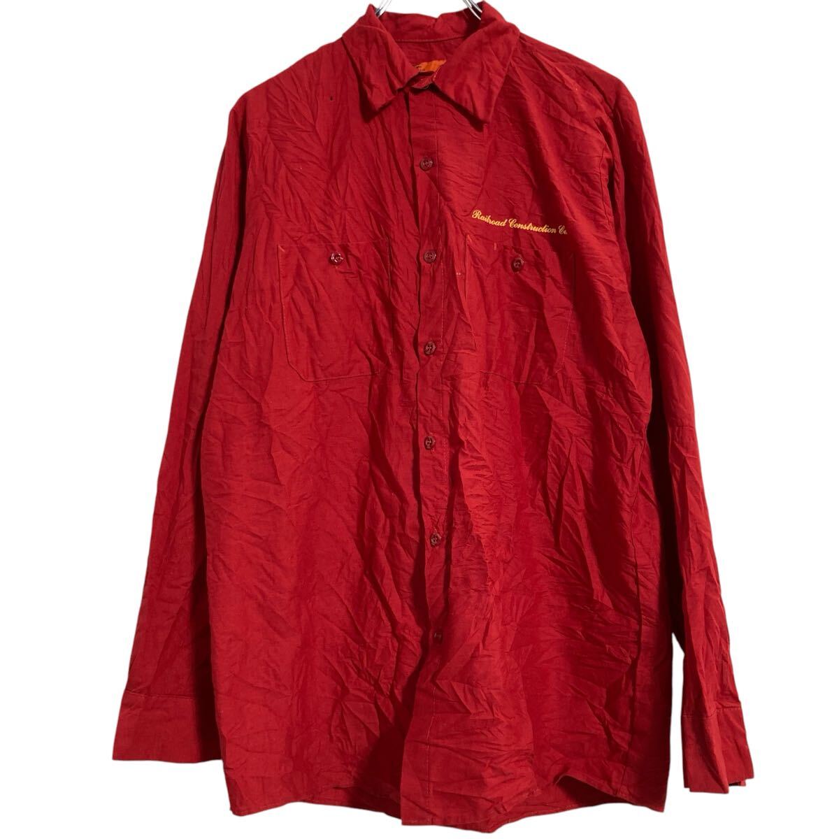  RED KAP 長袖 ワークシャツ M レッドキャップ スナップボタン プリント入り 両胸ポケット 古着卸 アメリカ仕入 a703-5864