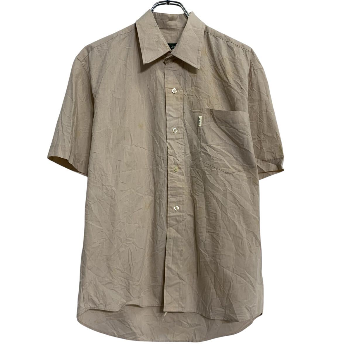 【中古】【古着】 半袖 無地シャツ M〜 ベージュ系 ボタン 胸ポケット カジュアルシャツ シンプル 薄手 古着卸 アメリカ仕入 a703-6089