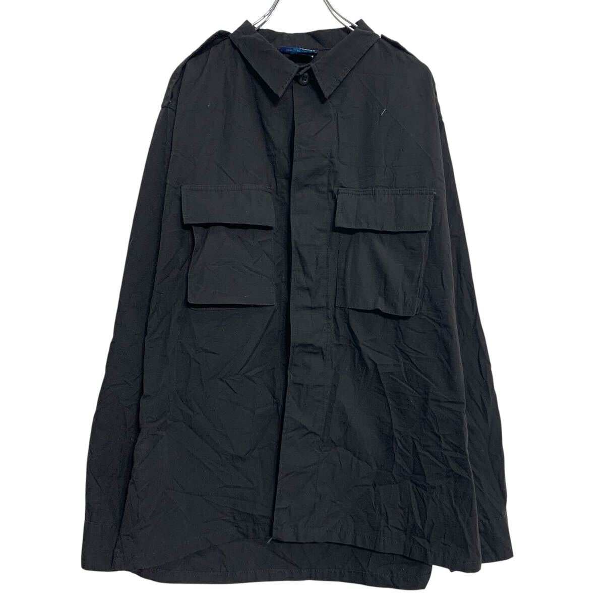 【中古】【古着】 長袖 ワークシャツ L ブラック ボタン ワークウェア エポレット 胸ポケット シンプル カジュアル 古着卸 アメリカ仕入 a703-6283