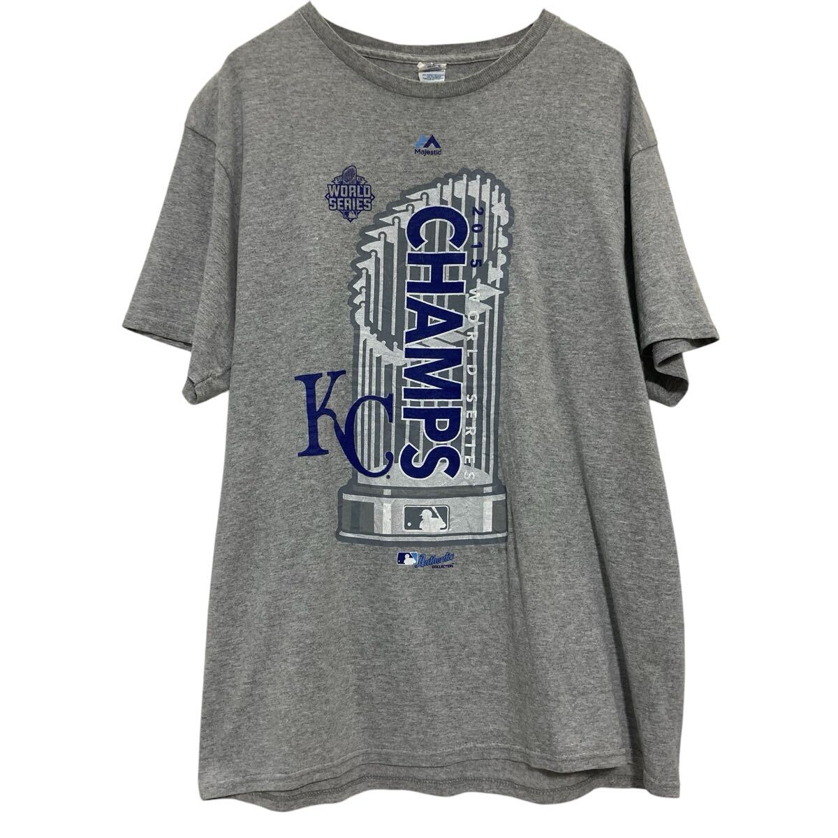 【中古】【古着】 DELTA 半袖 プリントTシャツ L グレー デルタ ベースボール ワールドシリーズ 2015 ..