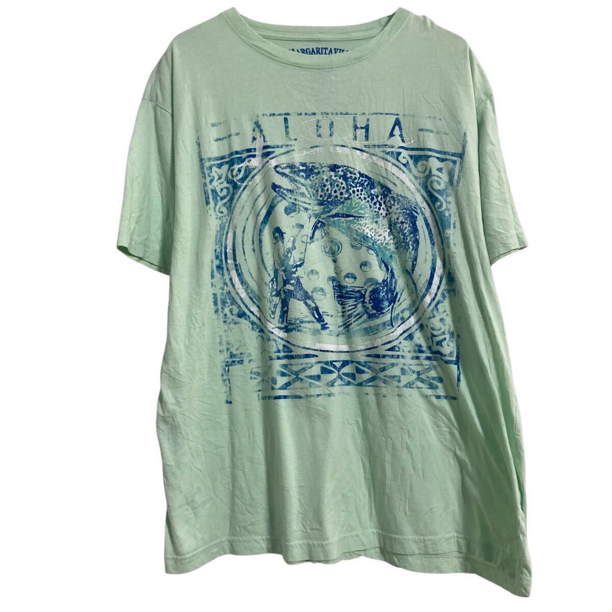 【中古】【古着】 MARGARITA VILLE 半袖 プリントTシャツ XL ライトグリーン マルガリータヴィル クルーネック ビッグサイズ 古着卸 アメリカ仕入 a703-6448