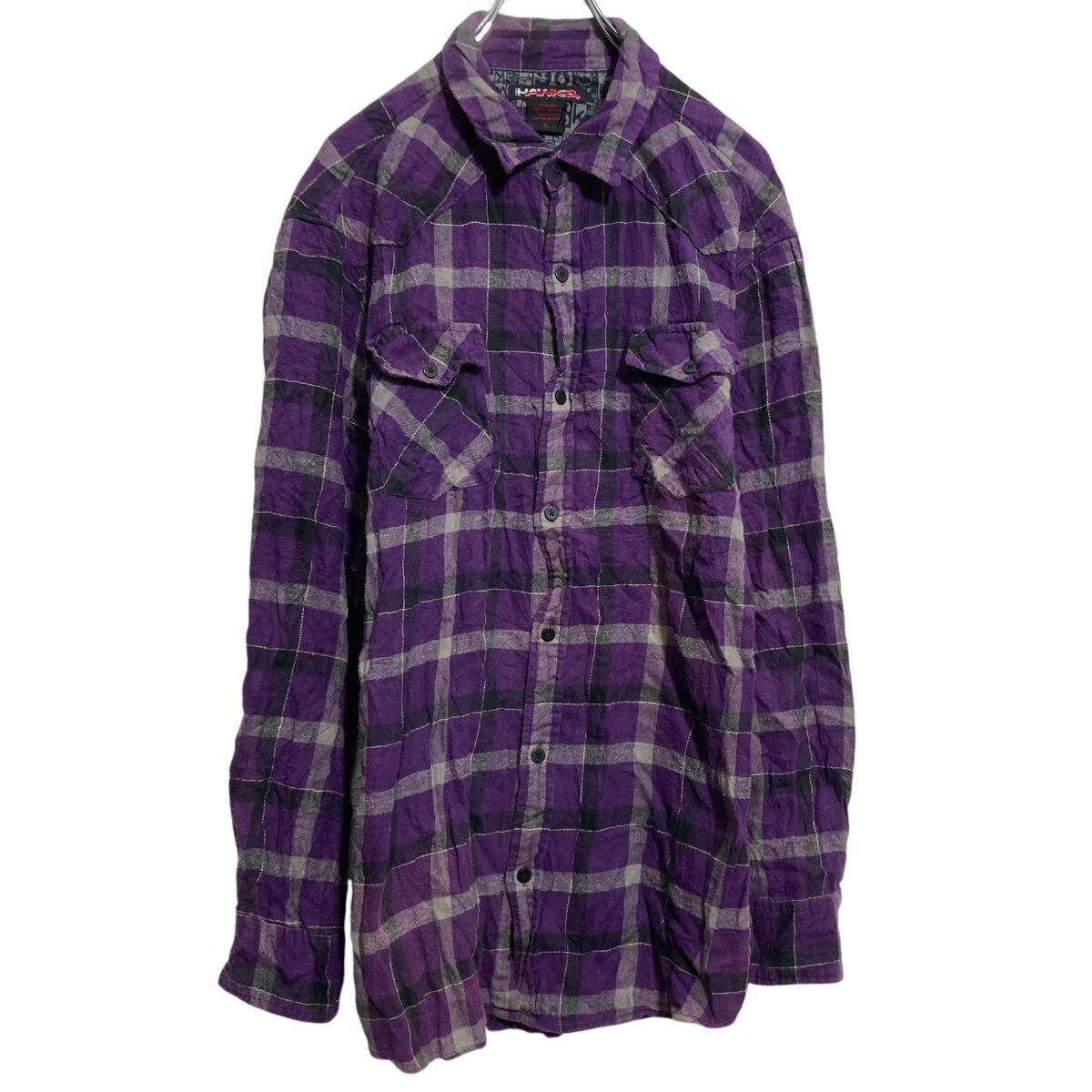 【中古】【古着】 TONY HAWK チェックシャツ トニーホーク XL パープル バックプリント カジュアル 古着卸 アメリカ仕入 a703-6465