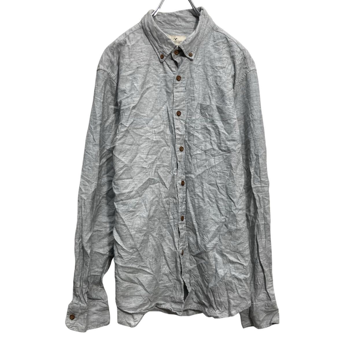 【中古】【古着】 American Eagle 無地シャツ アメリカンイーグルス L ライトグレー ホワイト シンプル カジュアル 古着卸 アメリカ仕入 a703-6488
