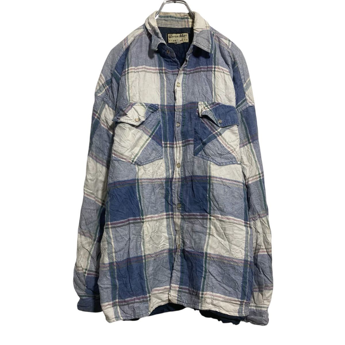 【中古】【古着】 Enrico Mori シャツジャケット XL~ ブルー マルチカラー スナップボタン カジュアル 古着卸 アメリカ仕入 a703-6524