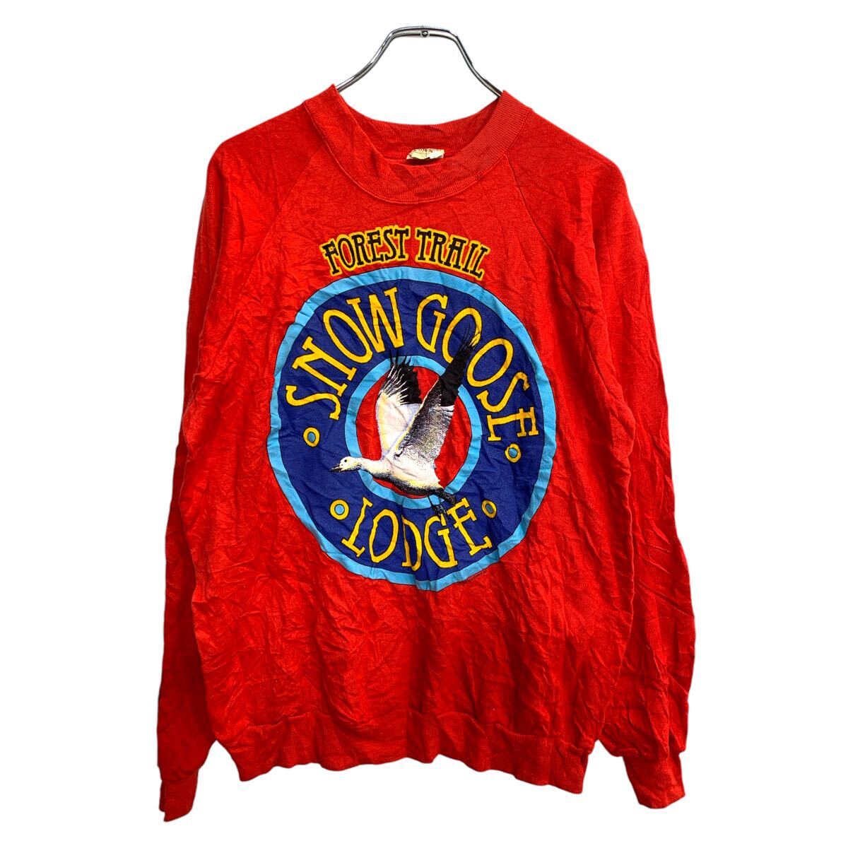 【中古】【古着】 FOREST プリント スウェット トレーナー Lサイズ フォレスト レッド 古着卸 アメリカ仕入 t2503-3322