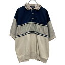 【中古】【古着】 Puritan 半袖 ポロシャツ L ネイビー ライトベージュ ボーダー 古着卸 アメリカ仕入 a703-6609