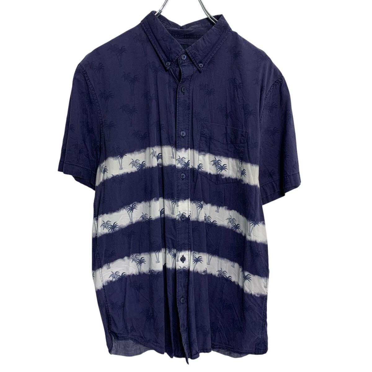 【中古】【古着】 AMERICAN EAGLE 半袖 柄シャツ L ネイビー ホワイト アメリカンイーグル ボタンダウン ボーダー カジュアル 古着卸 アメリカ仕入 a703-6647