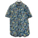 【中古】【古着】 SHANAMAN 半袖 柄シャツ L ネイビー イエロー オレンジ ボタニカル柄 古着卸 アメリカ仕入 a703-6678