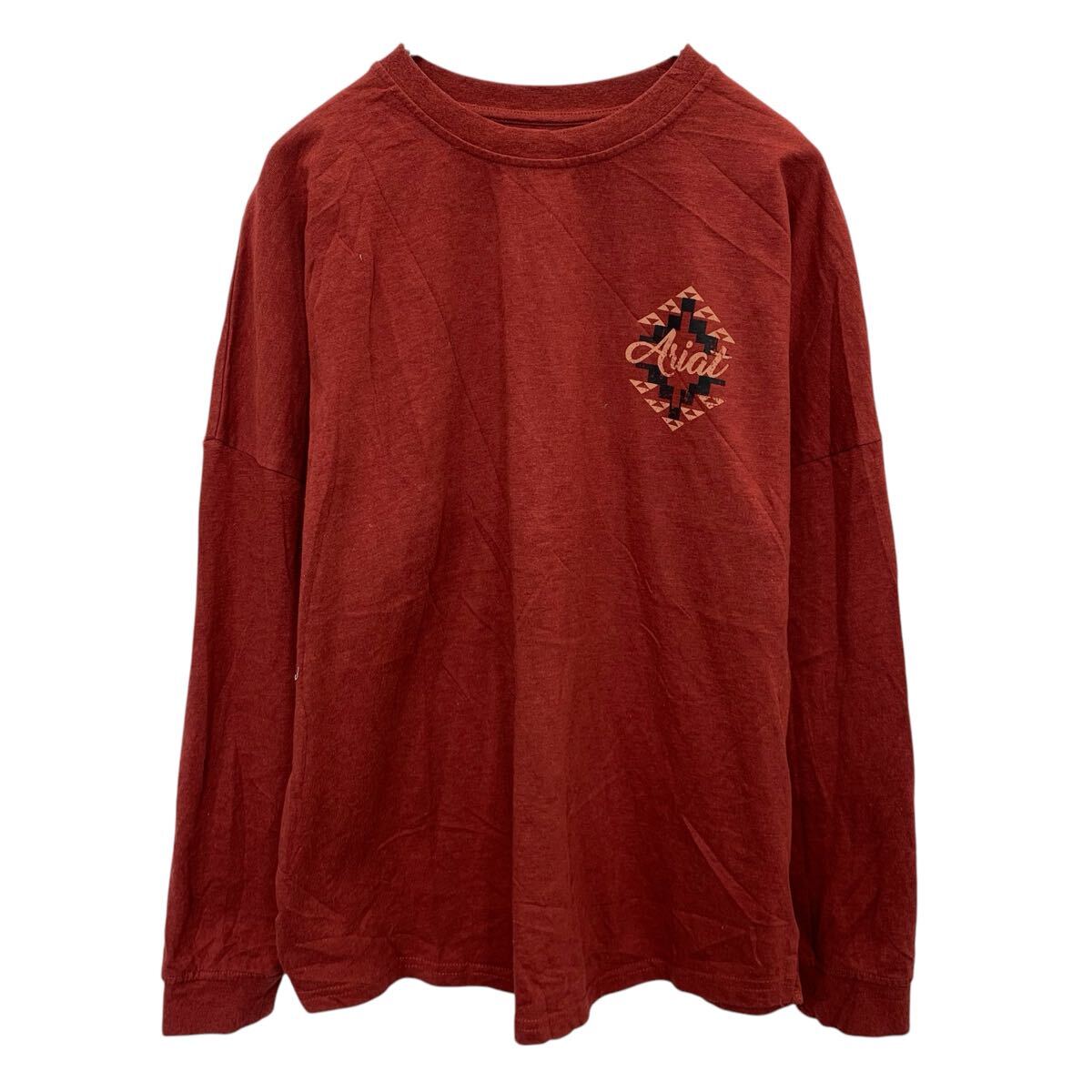 【中古】【古着】 長袖 プリントTシャツ L レッド系 プルオーバー バックプリント ロンT ロングTシャツ 古着卸 アメリカ仕入 a703-6738
