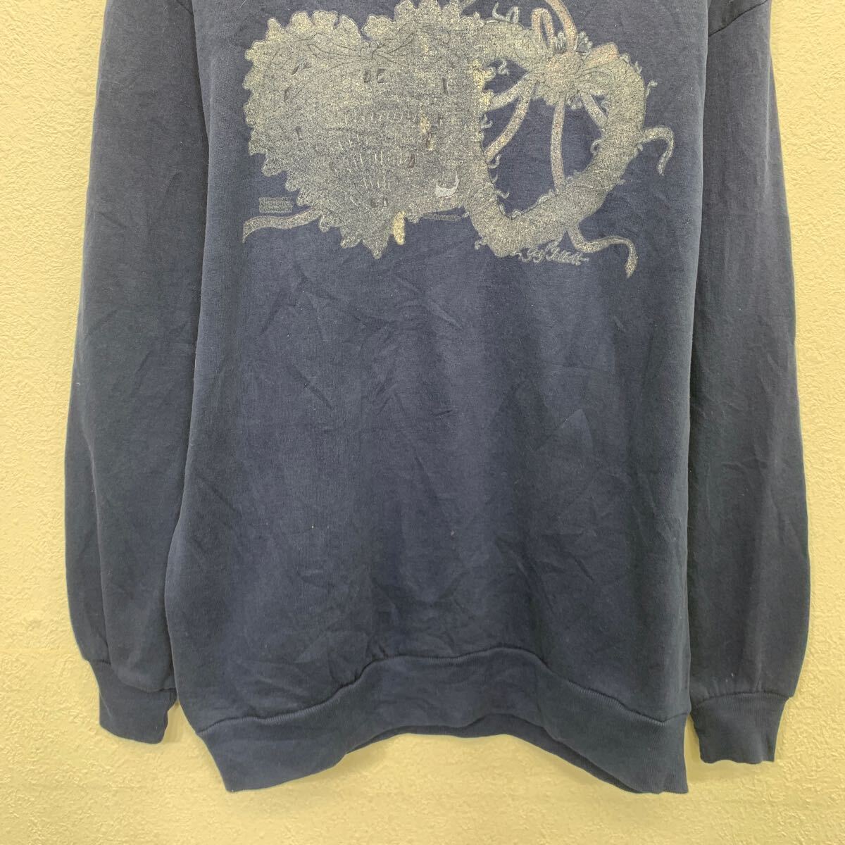 【中古】【古着】 JERZEES プリントスウェット トレーナー L ネイビー ジャージーズ プルオーバー 裏起毛 古着卸 アメリカ仕入 a703-6798