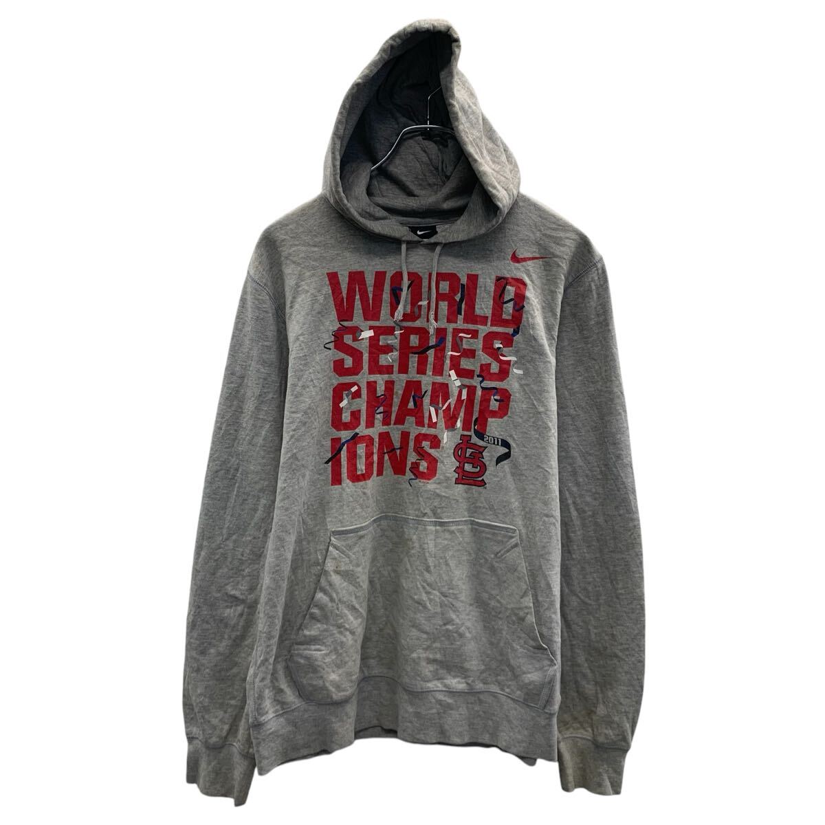 【中古】【古着】 NIKE プリントスウェット パーカー M グレー ナイキ プルオーバー カンガルーポケット スポーティー 古着卸 アメリカ仕入 a703-6827