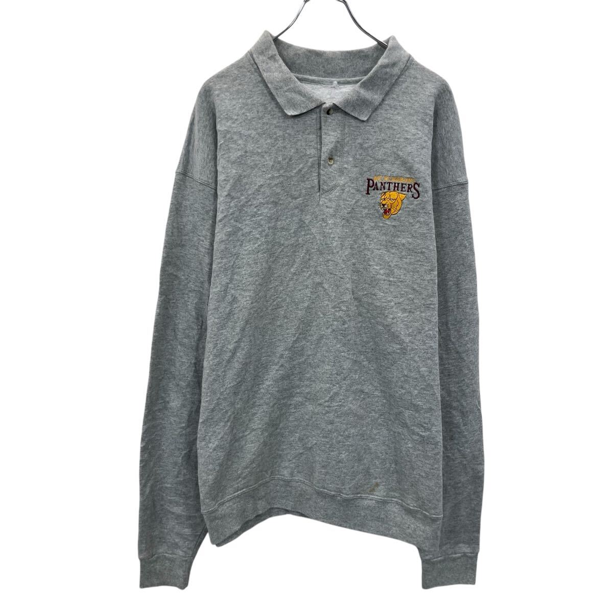 【中古】【古着】 刺繍スウェット トレーナー XL~ グレー ビッグサイズ パンサーズ ハーフボタン 裏起毛 古着卸 アメリカ仕入 a703-6856
