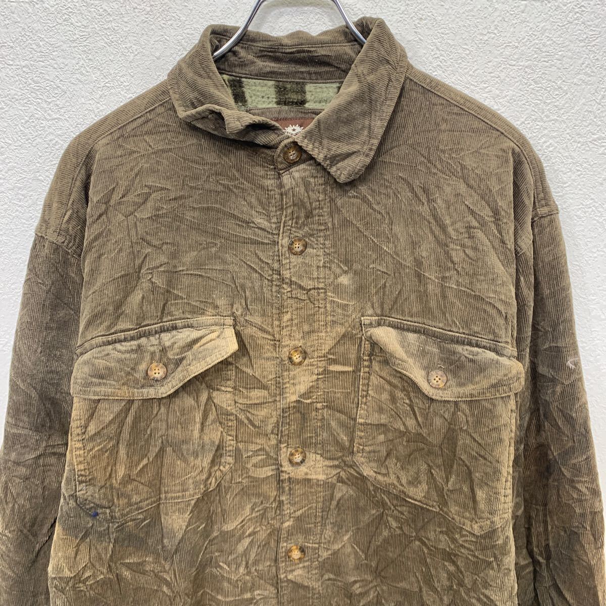 【中古】【古着】 シャツジャケット M ブラウン ボタン コーデュロイ 胸ポケット カジュアルシャツ アウター 古着卸 アメリカ仕入 a703-6890