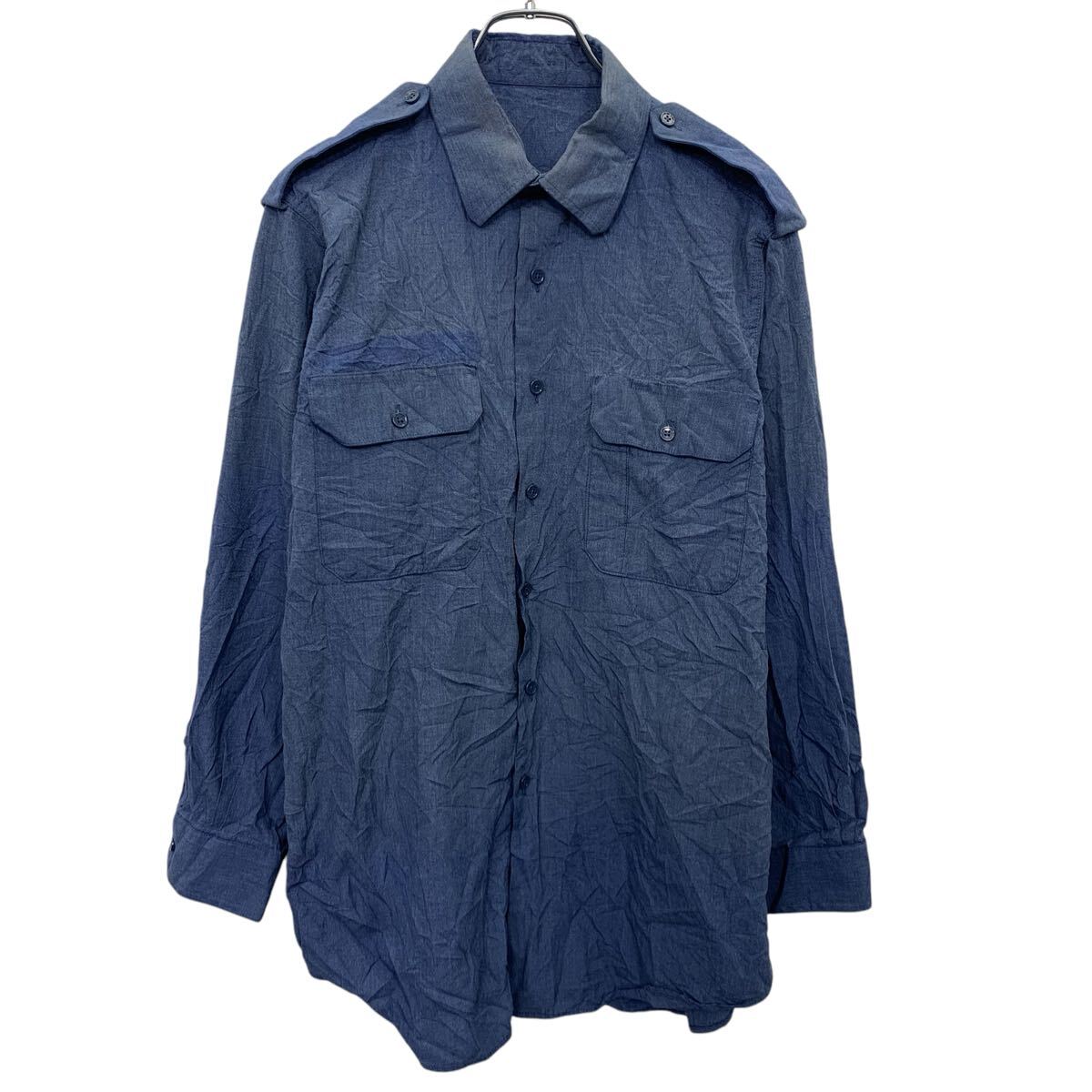Military Shirt - 【中古】【古着】 長袖 ワークシャツ L〜 ブルー ボタン ワークウェア エポレット 胸ポケット ミリタリー ミリタリーシャツ 古着卸 アメリカ仕入 a704-5002