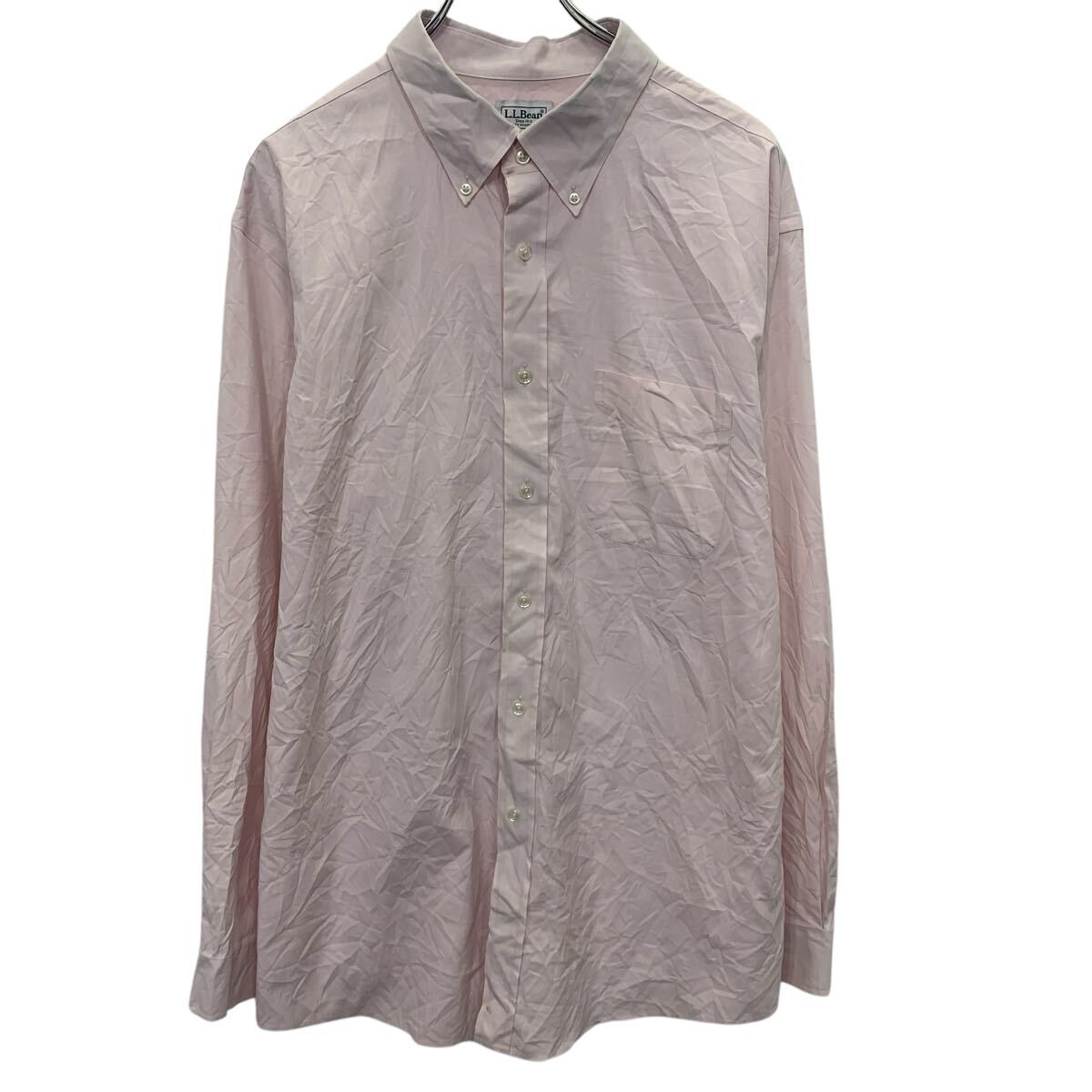 【中古】【古着】 L.L.Bean 長袖 無地シャツ 17 XL〜 ピンク エルエルビーン ボタンダウン ビッグサイズ 胸ポケット 古着卸 アメリカ仕入 a704-5068