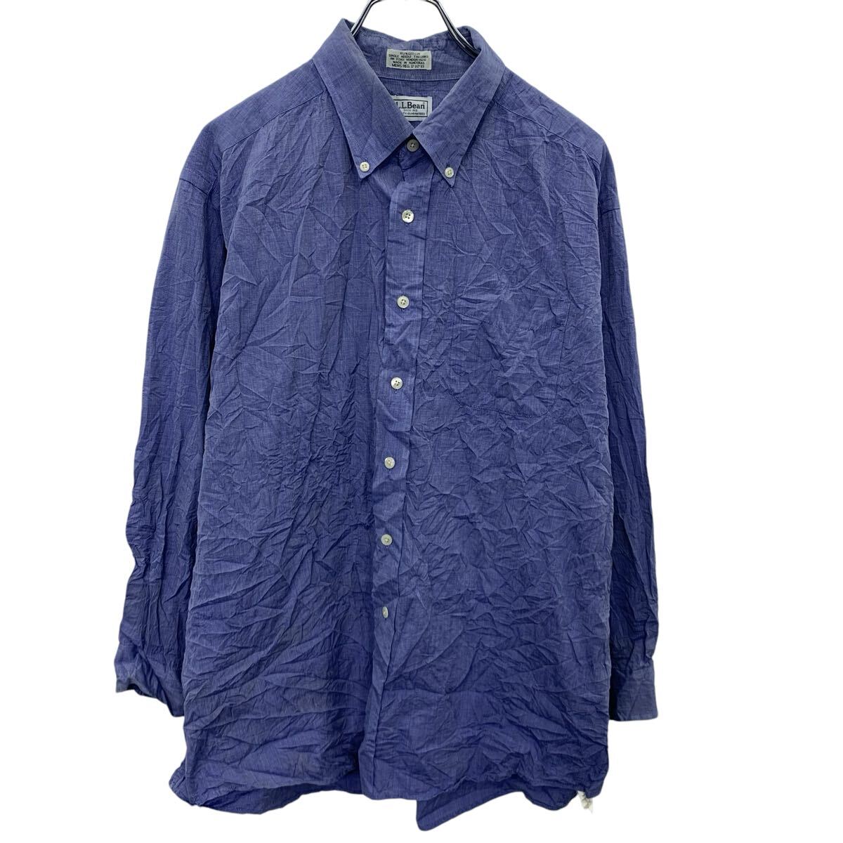 【中古】【古着】 L.L.Bean 長袖 無地シャツ 17 L〜 ブルー系 エルエルビーン ボタンダウン 胸ポケット カジュアルシャツ 古着卸 アメリカ仕入 a704-5076
