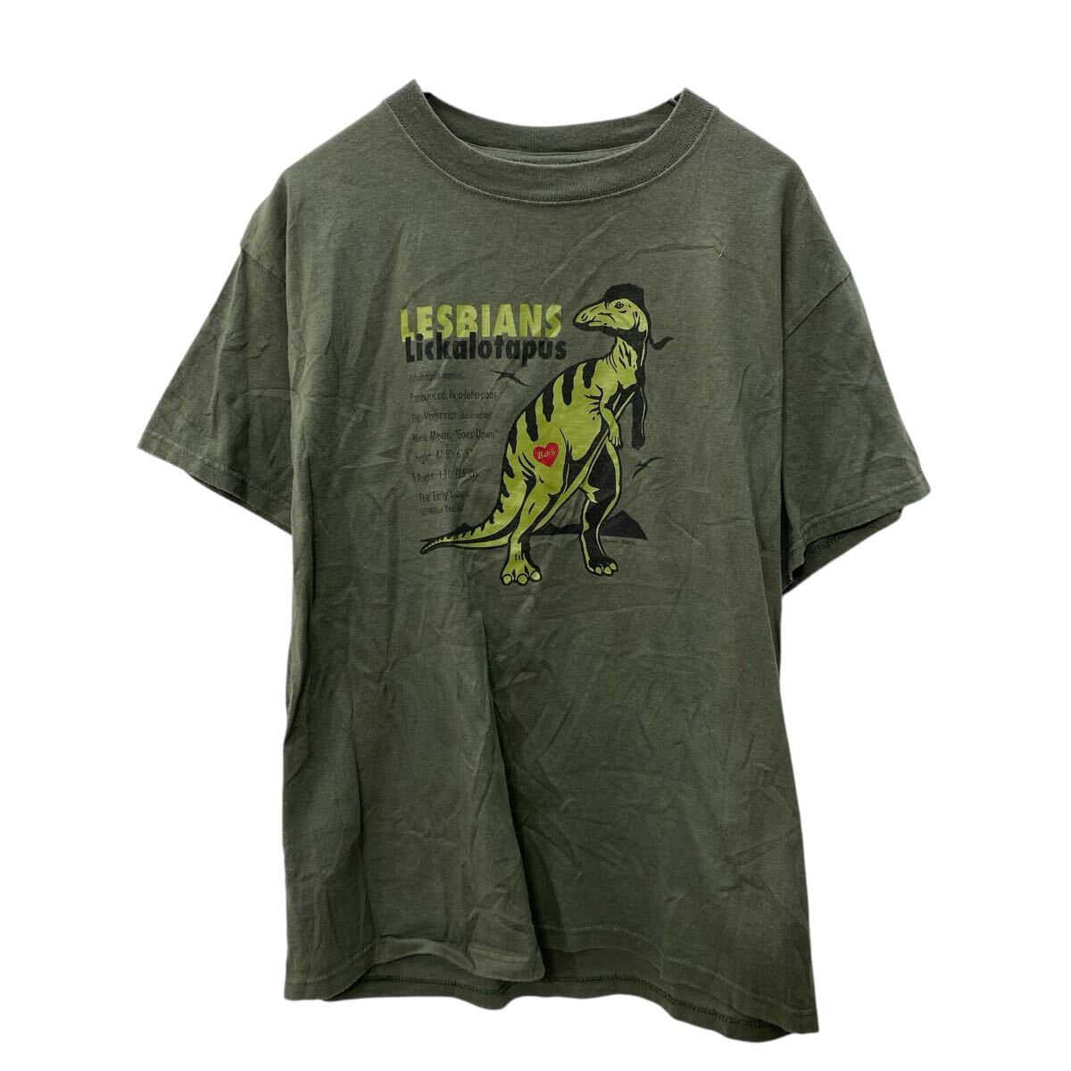 【中古】【古着】 DELTA 半袖 プリントTシャツ M オリーブ デルタ MAGNUM WEIGHT 恐竜 古着卸 アメリカ仕入 a704-5144