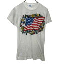 【中古】【古着】 プリントTシャツ レディース M ホワイト プルオーバー アメリカ製 ビックプリント 星条旗 薄手 古着卸 アメリカ仕入 a704-5156