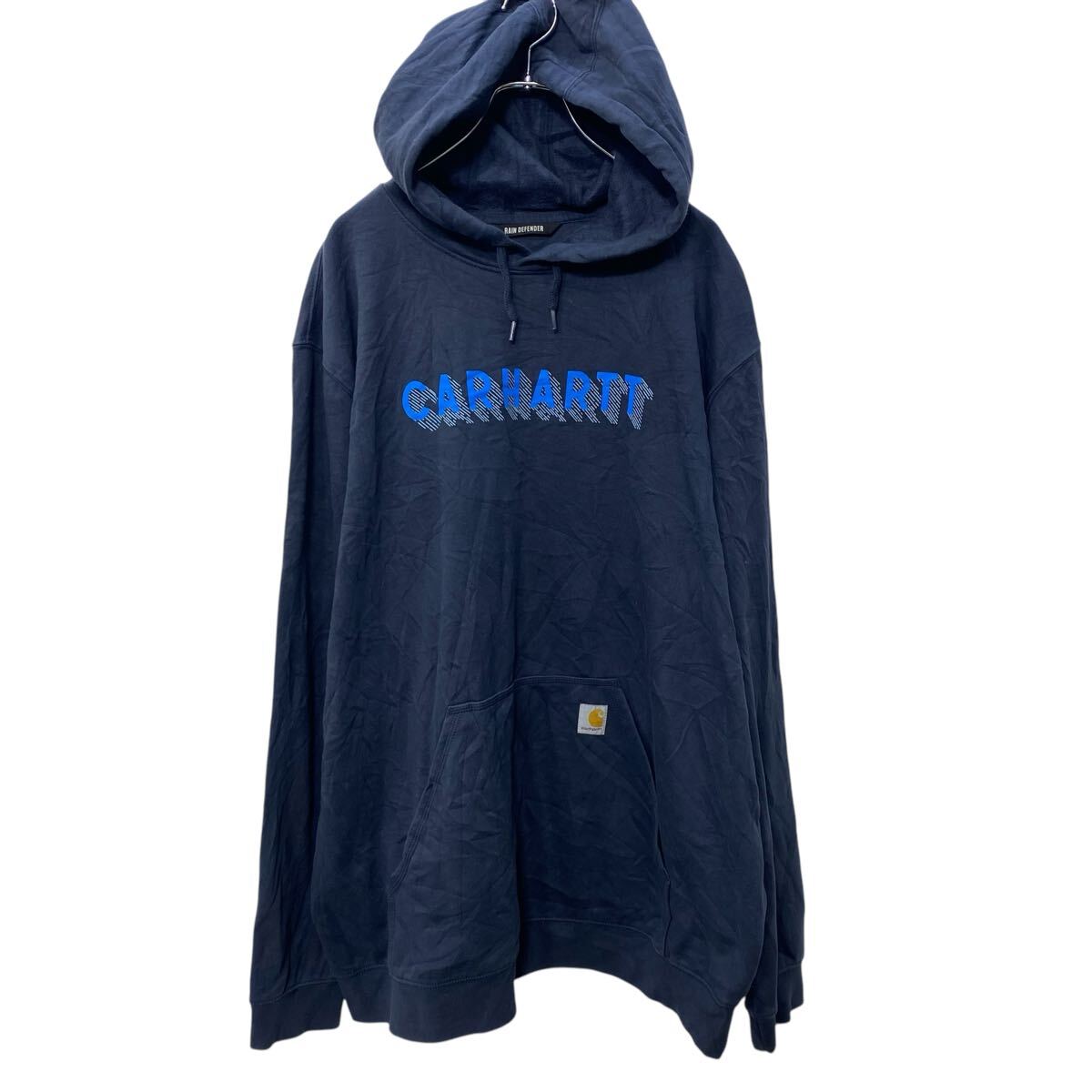 【中古】【古着】 Carhartt プリントスウェット パーカー 2XL ネイビー カーハート ビッグサイズ プルオーバー 裏起毛 古着卸 アメリカ仕入 a704-5207