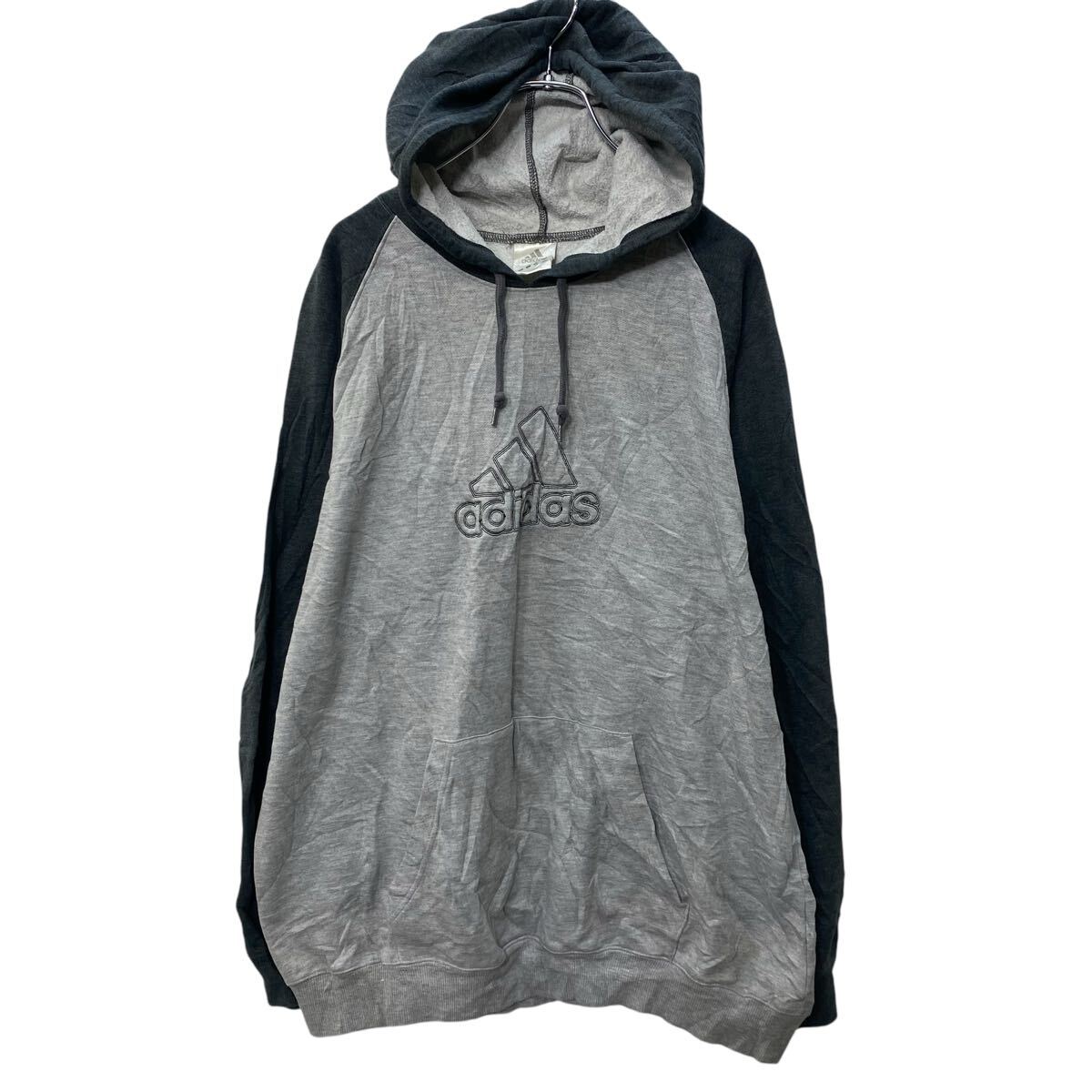 夾克 - 【中古】【古着】 adidas ロゴスウェット パーカー XL グレー ライトグレー 切替 アディダス プルオーバー 裏起毛 古着卸 アメリカ仕入 a704-5208